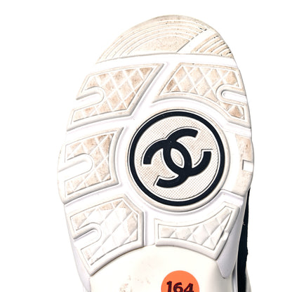 Chanel Nylon Calfskin Suede CC Womens Sneakers 38 Navy White Orange 6 of 8