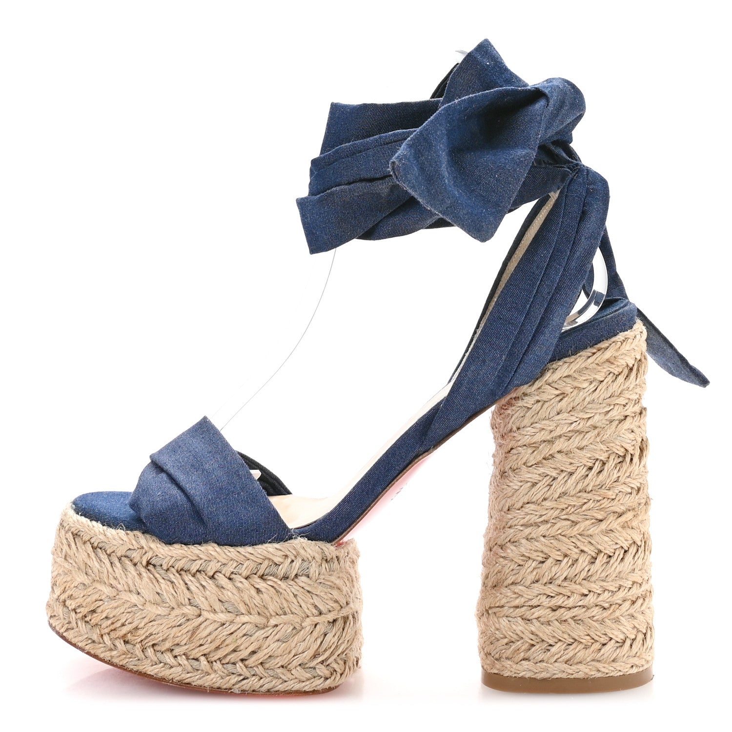Christian Louboutin Denim Mariza Du Desert 130 Sandals 37 Blue Naturel 1 of 7