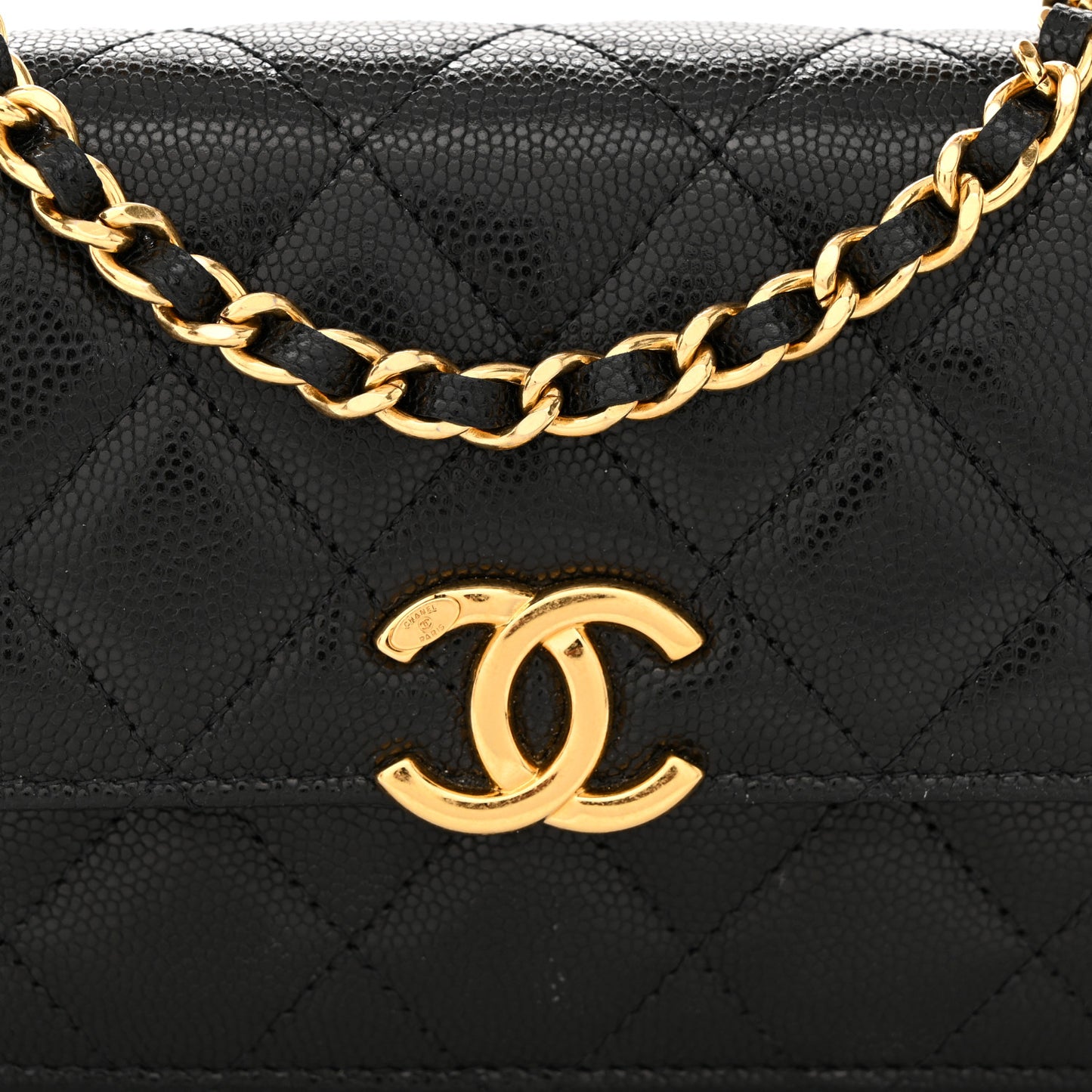 Caviar Quilted Coco First Phone Holder With Chain Black