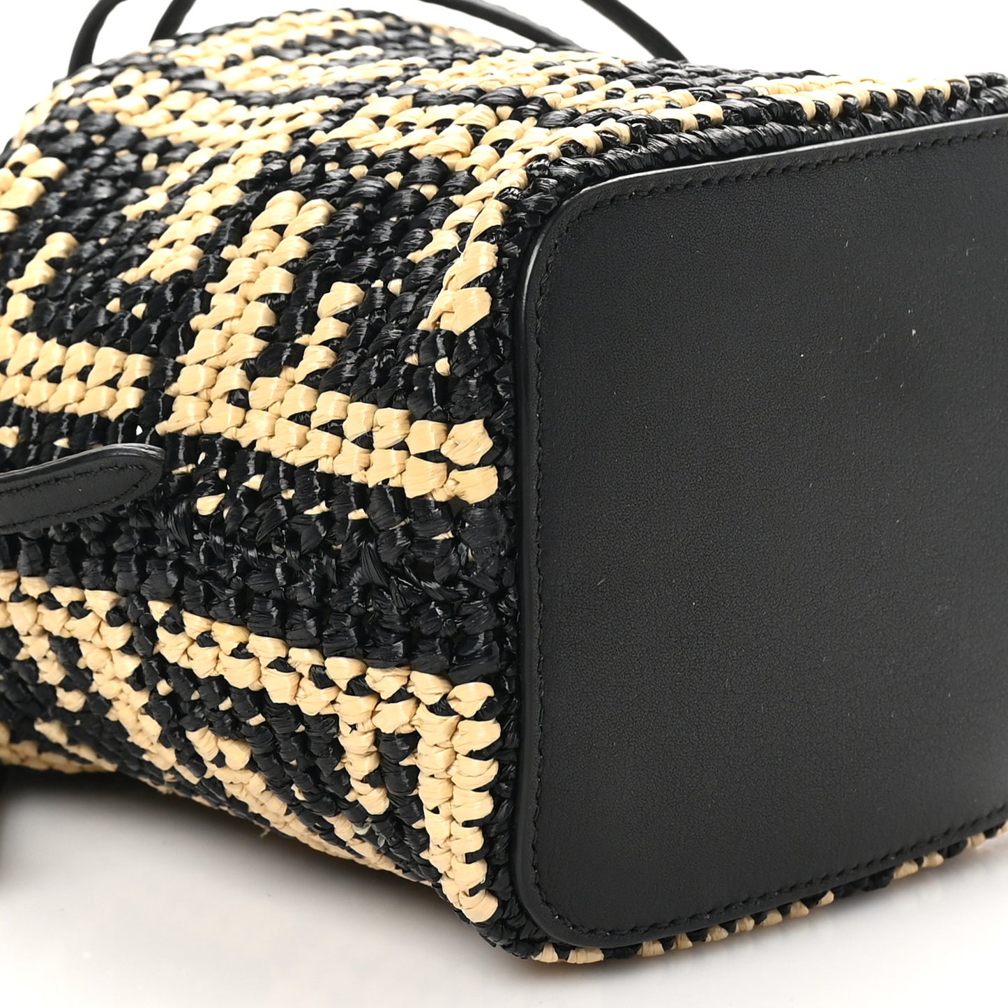 Raffia Vitello Seta F is Fendi FF Woven Mini Mon Tresor Bucket Bag Black Natural
