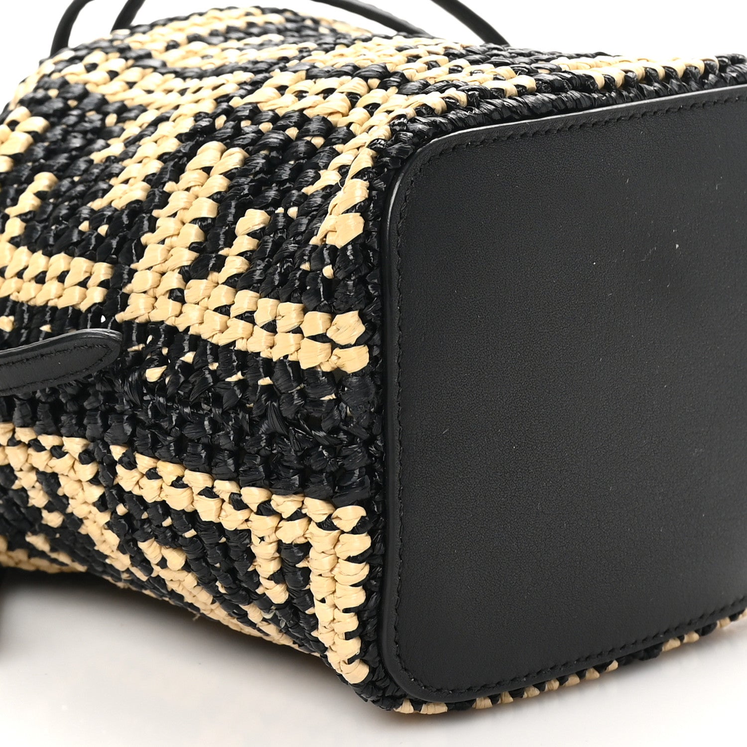 Fendi Raffia Vitello Seta F is Fendi FF Woven Mini Mon Tresor Bucket Bag Black Natural 9 of 10