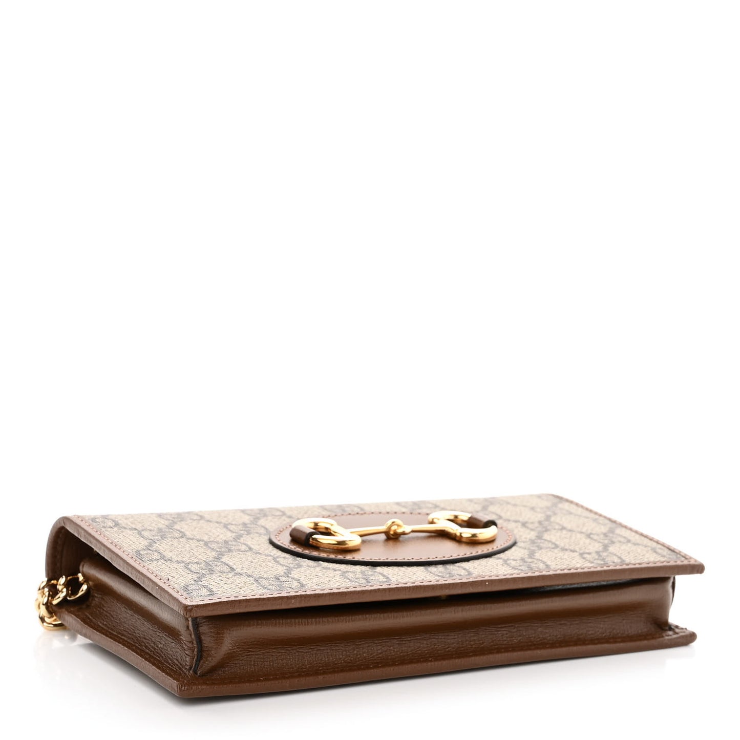 GG Supreme Monogram Azalea Calfskin Horsebit 1955 Wallet On Chain Beige Ebony Brown Sugar
