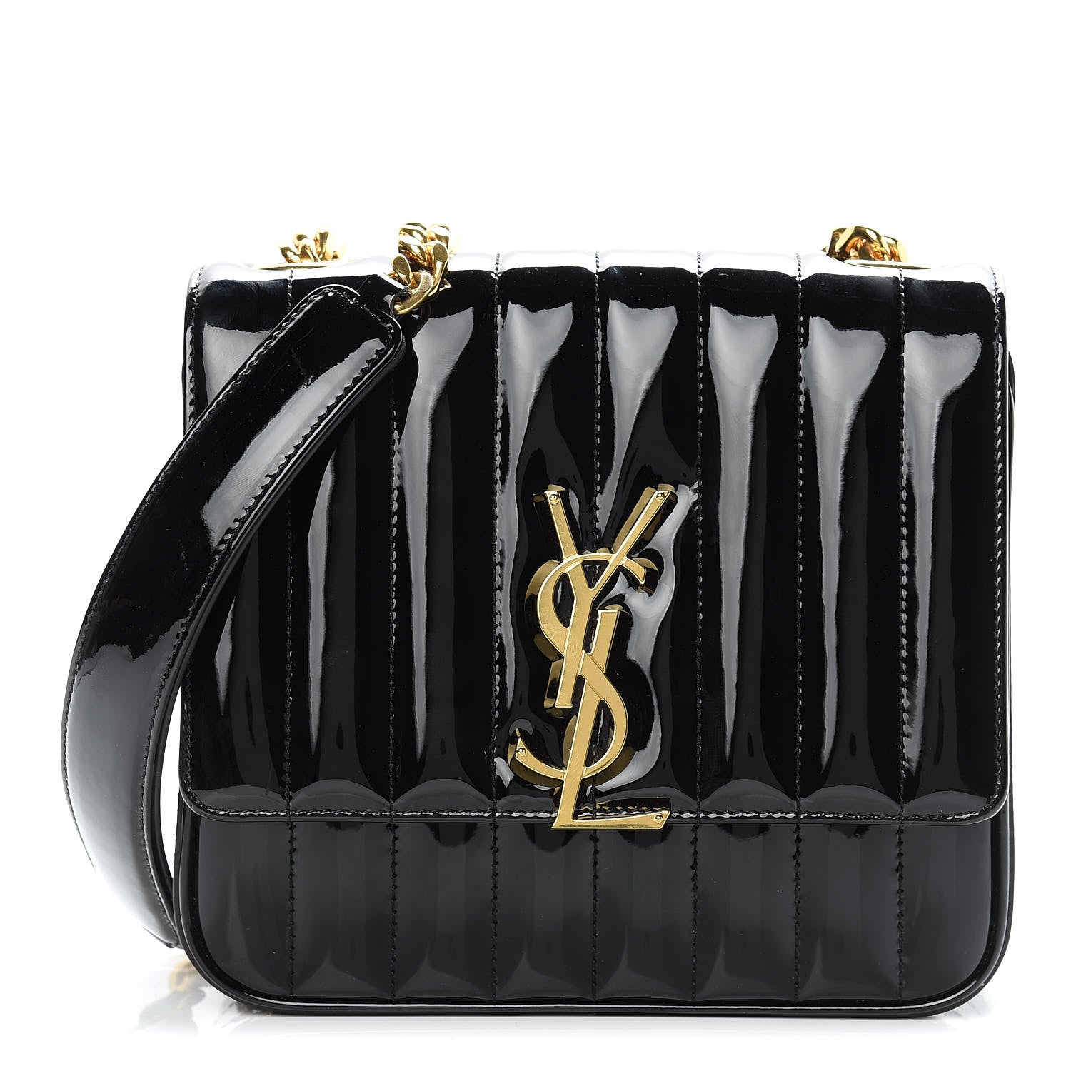 Saint Laurent Patent Calfskin Matelasse Monogram Medium Vicky Chain Bag Black 1 of 12