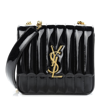 Saint Laurent Patent Calfskin Matelasse Monogram Medium Vicky Chain Bag Black 1 of 12