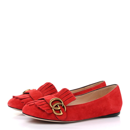 Gucci Kid Scamosciato GG Marmont Fringe Flats 36 Red 3 of 9