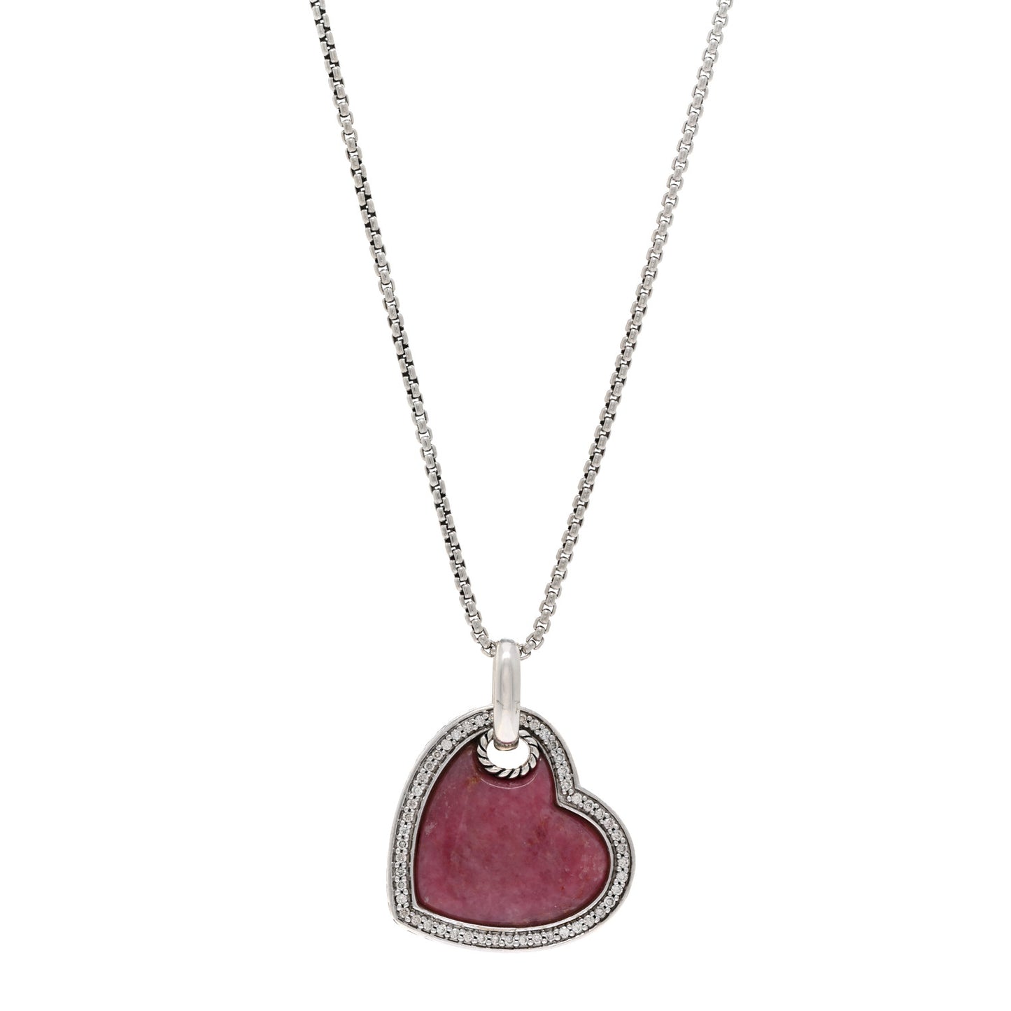 Sterling Silver Diamond Rhodochrosite Heart Pendant Necklace