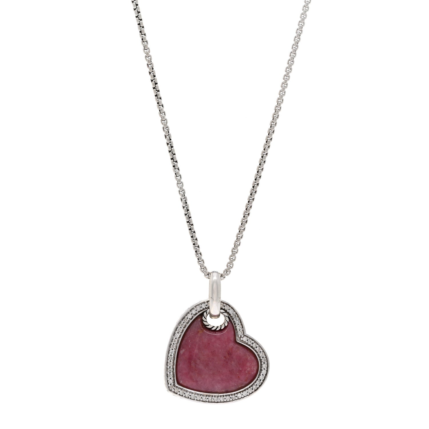 David Yurman Sterling Silver Diamond Rhodochrosite Heart Pendant Necklace 1 of 4