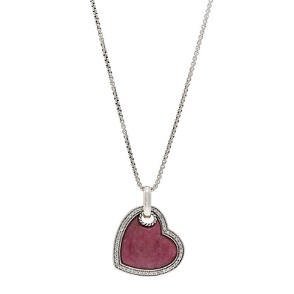 David Yurman Sterling Silver Diamond Rhodochrosite Heart Pendant Necklace 1 of 4