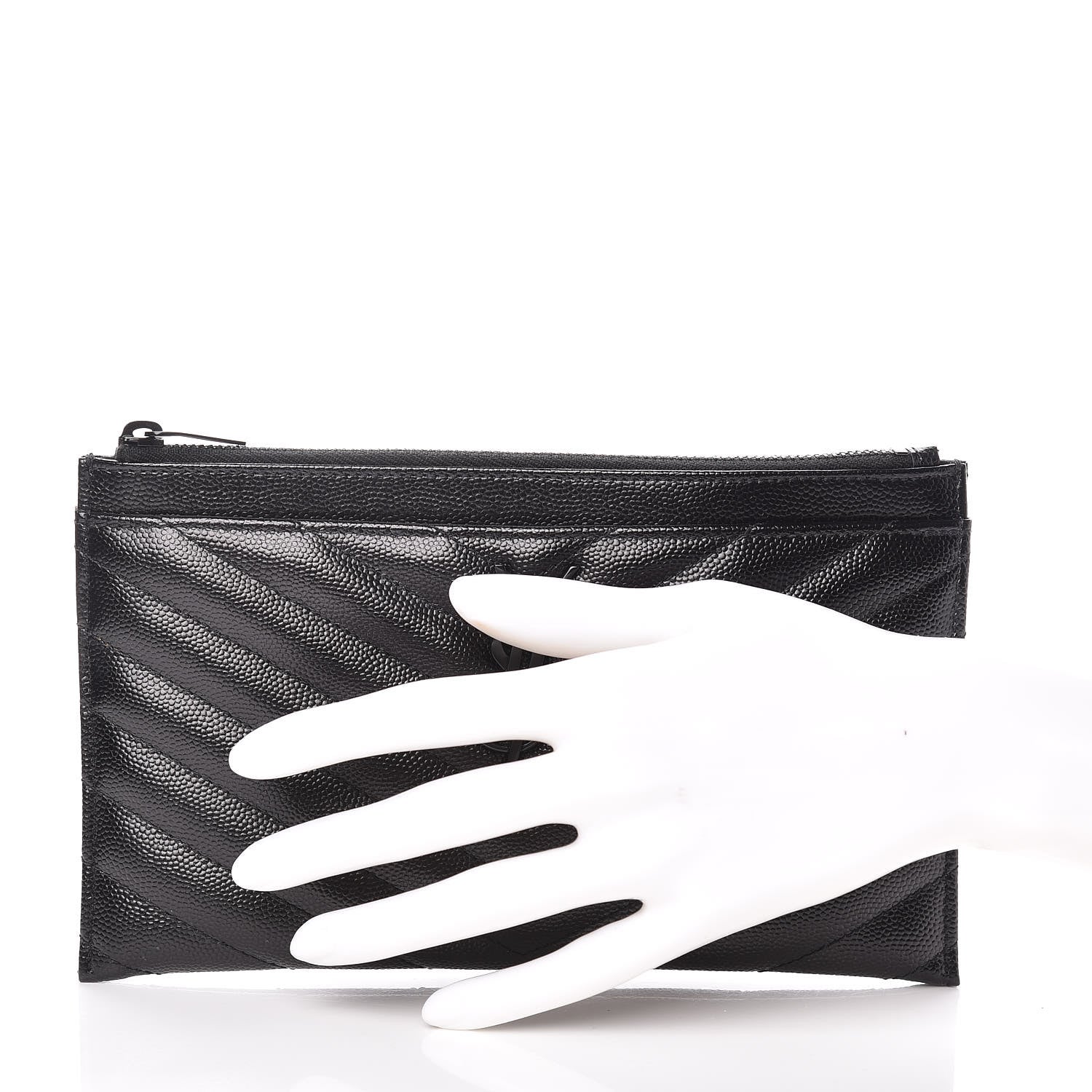 Saint Laurent Grain De Poudre Chevron Monogram Bill Pouch Black 2 of 10