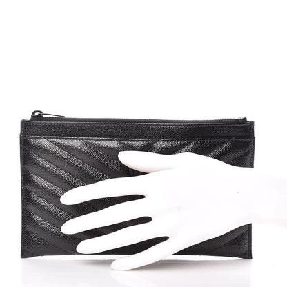 Saint Laurent Grain De Poudre Chevron Monogram Bill Pouch Black 2 of 10
