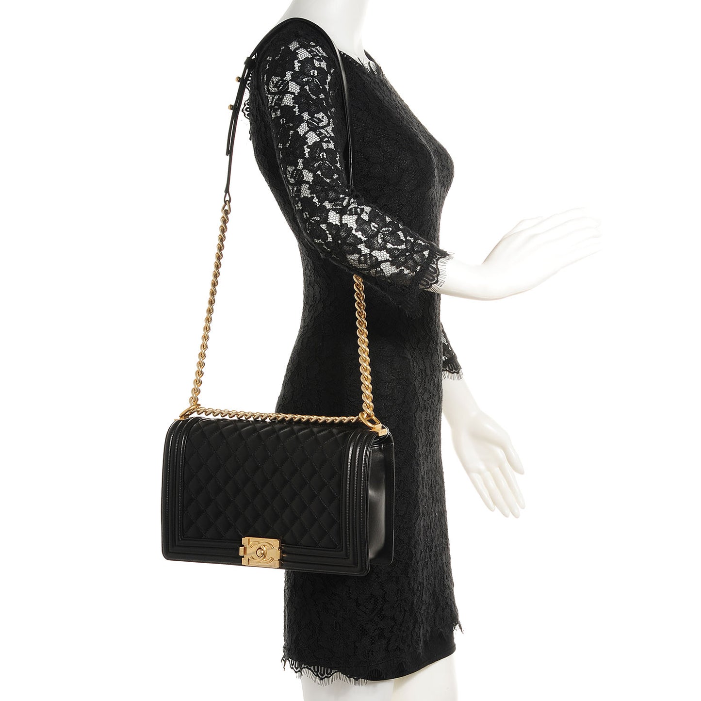 Lambskin Quilted New Medium Boy Flap Black