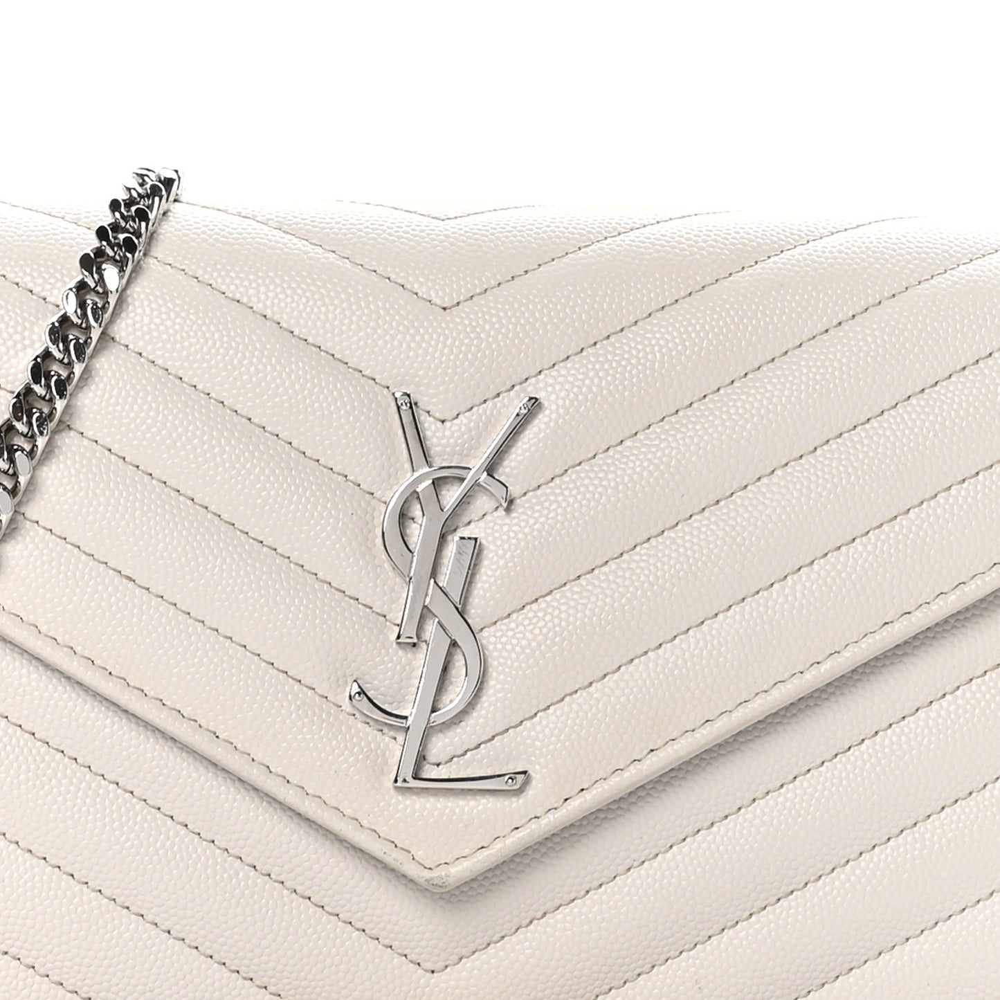 Grain De Poudre Matelasse Chevron Monogram Chain Wallet Crema Soft