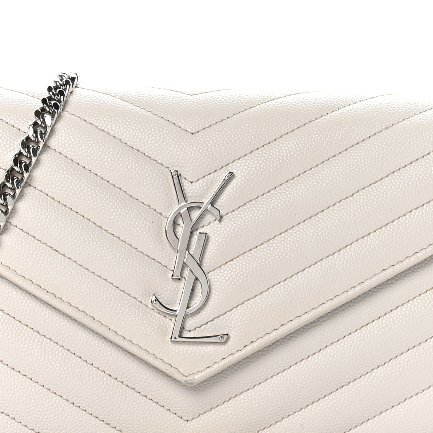 Saint Laurent Grain De Poudre Matelasse Chevron Monogram Chain Wallet Crema Soft 8 of 10