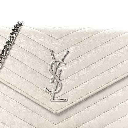 Saint Laurent Grain De Poudre Matelasse Chevron Monogram Chain Wallet Crema Soft 8 of 10