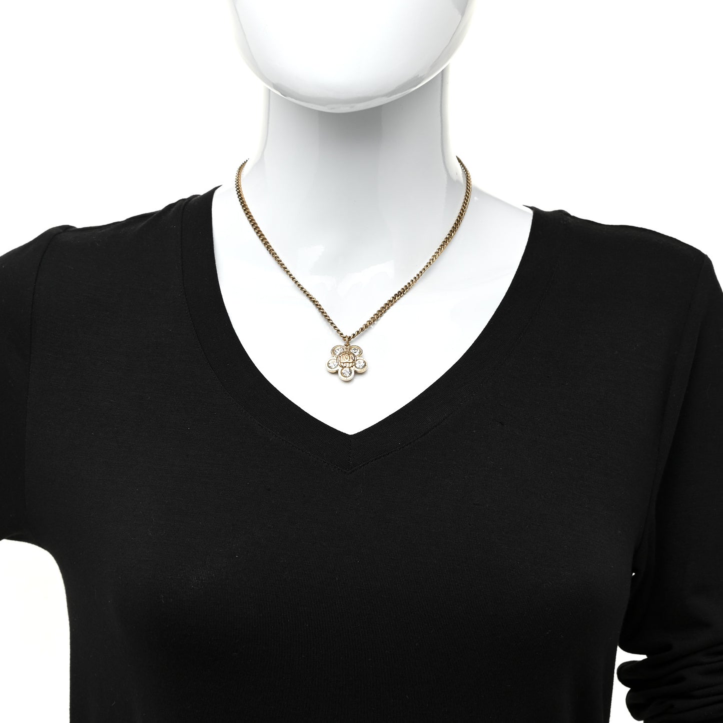 Crystal CC Flower Pendant Necklace Gold