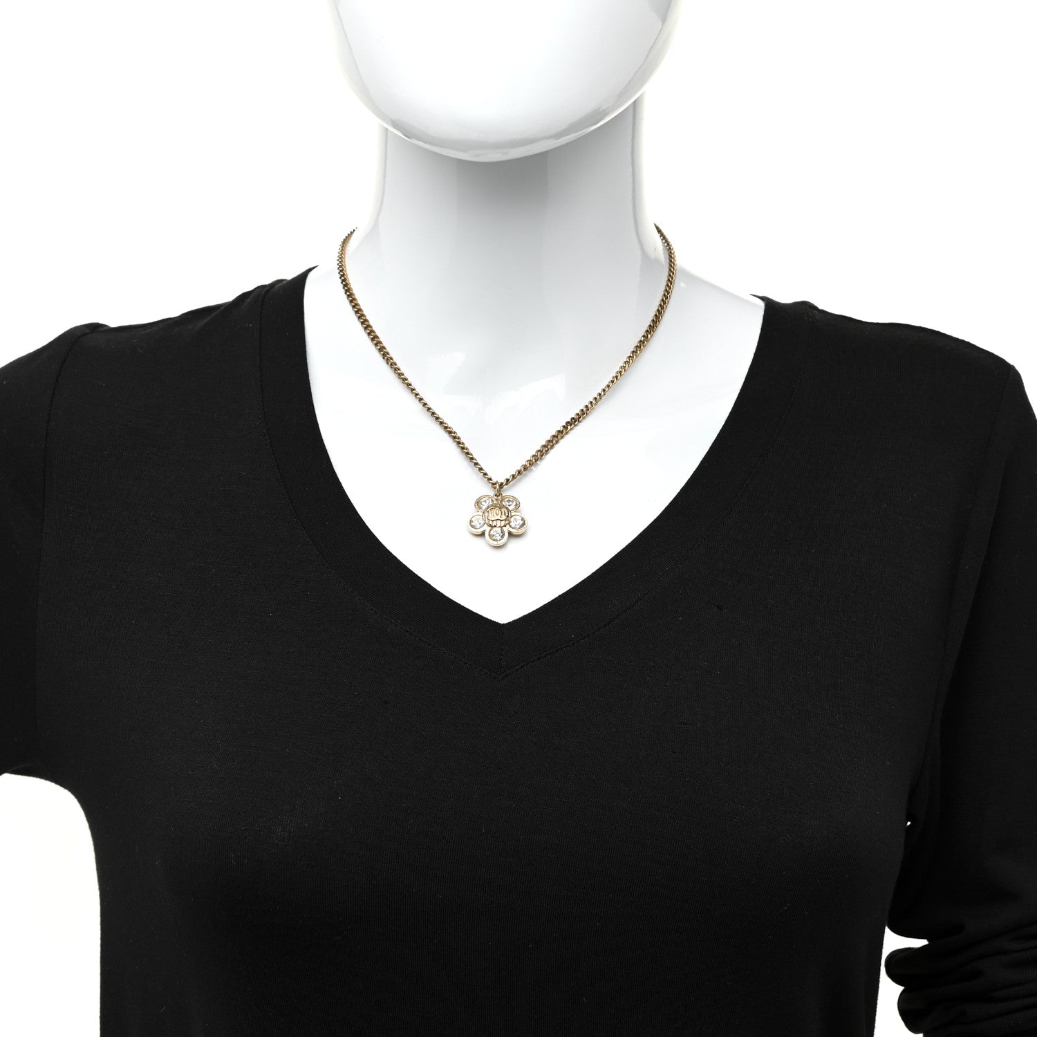 Chanel Crystal CC Flower Pendant Necklace Gold 2 of 6