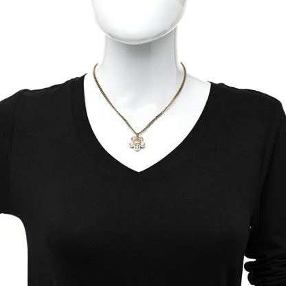 Chanel Crystal CC Flower Pendant Necklace Gold 2 of 6