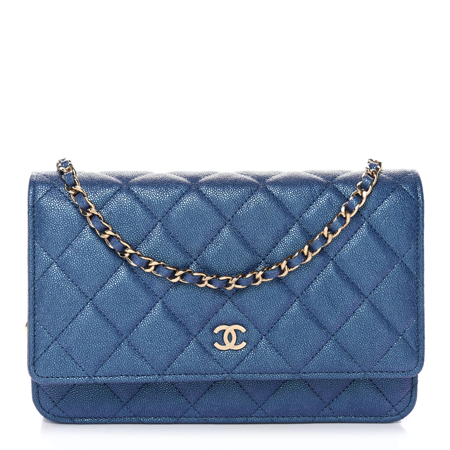 Chanel Iridescent Caviar Quilted Wallet on Chain WOC Dark Blue 1 of 12
