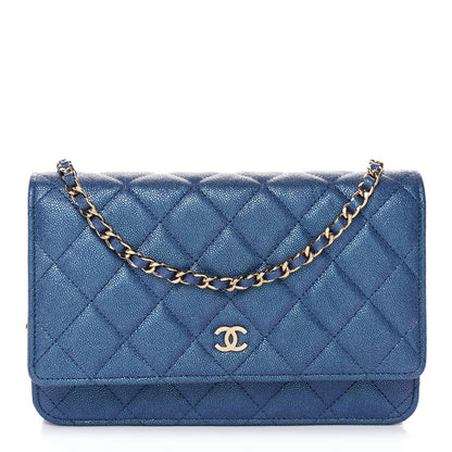 Chanel Iridescent Caviar Quilted Wallet on Chain WOC Dark Blue 1 of 12