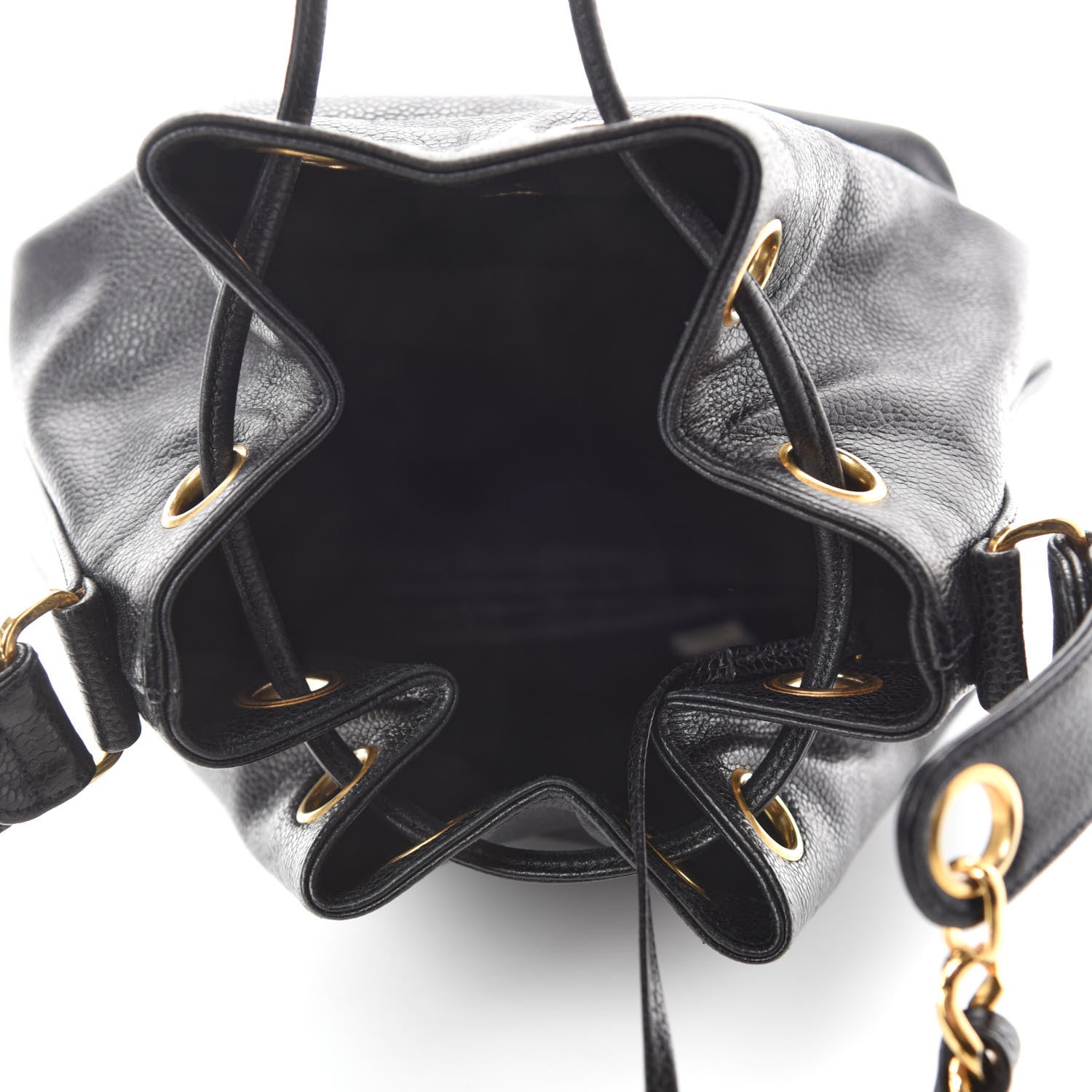 Chanel CC Stitched Drawstring Bucket Bag Black 6 of 12