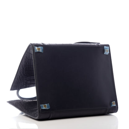 Celine Crocodile Embossed Nubuck Medium Phantom Luggage Navy Blue 4 of 9