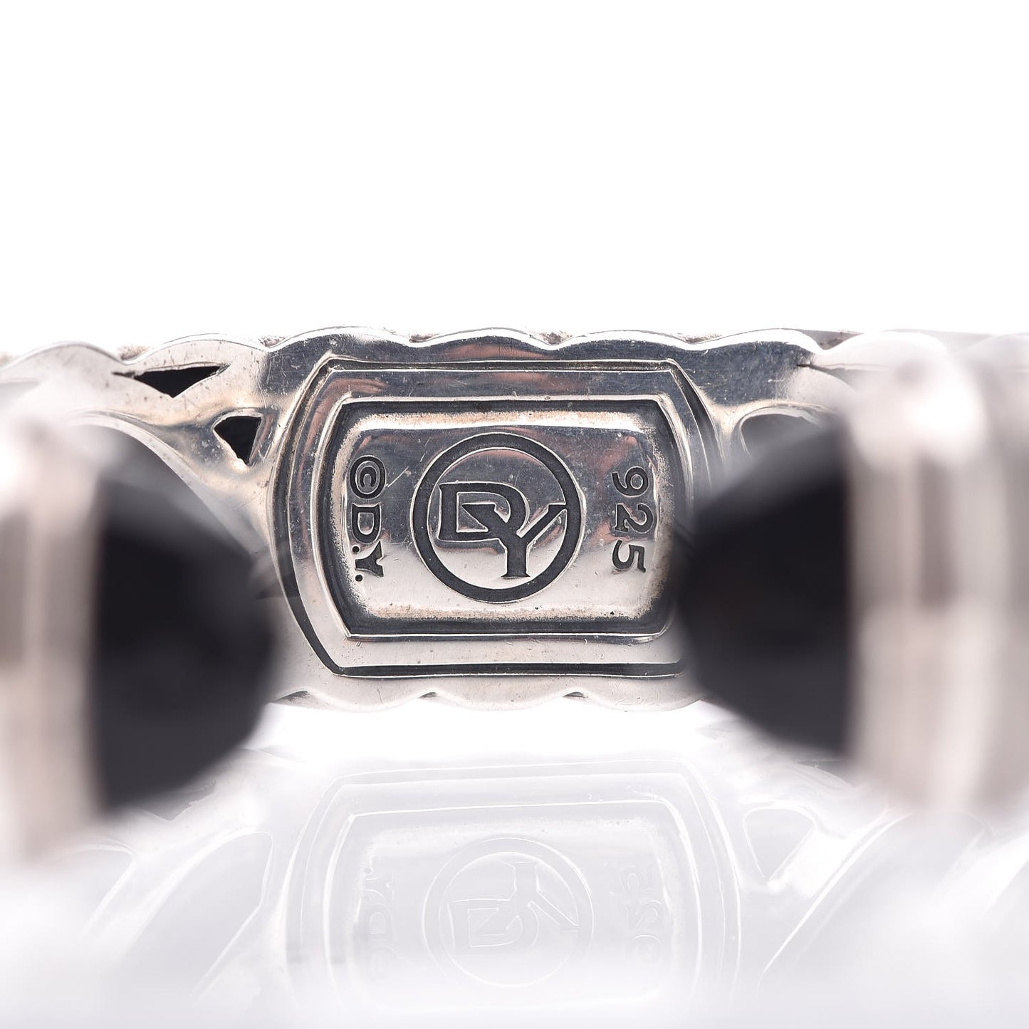 Sterling Silver Black Onyx 15mm Sculpted Cable Bracelet