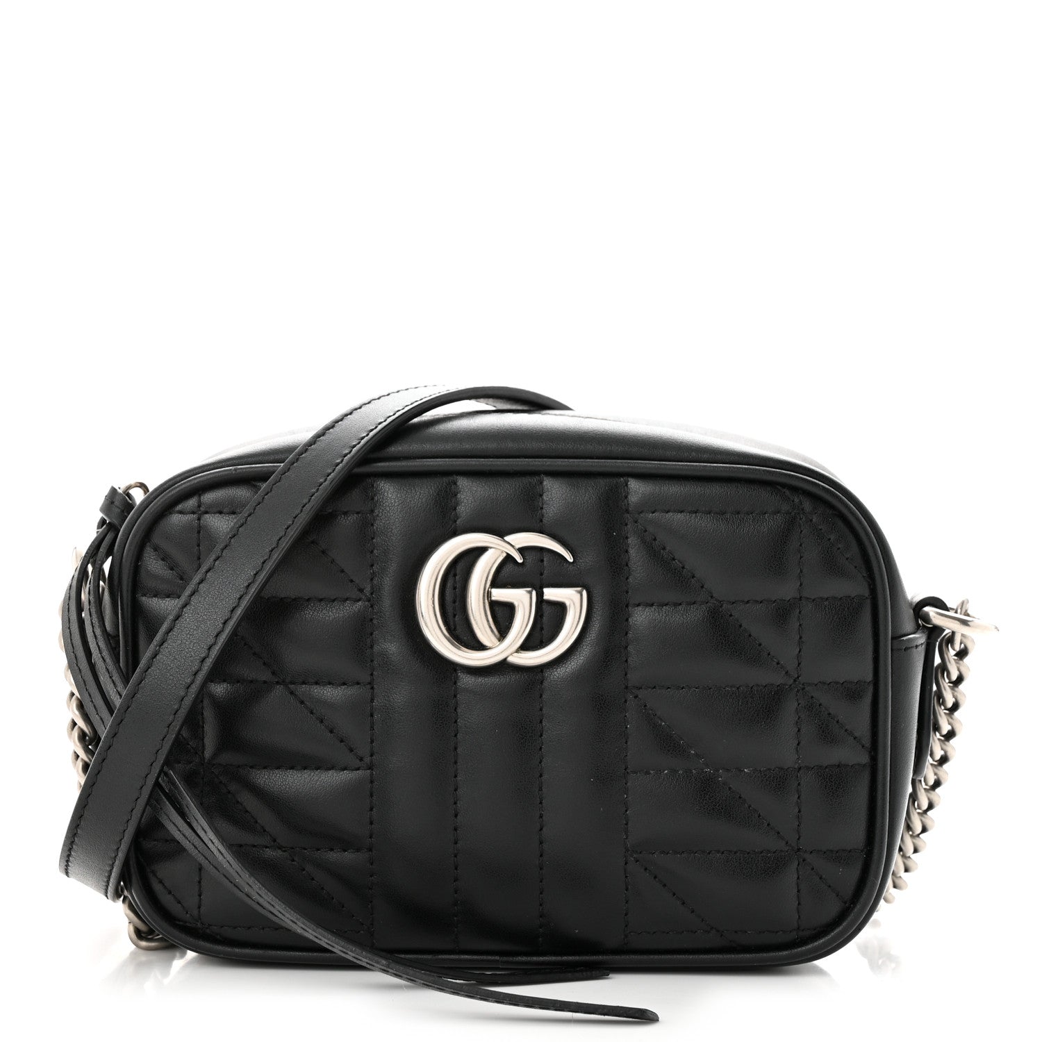 Gucci Calfskin Matelasse Aria Mini GG Marmont Chain Shoulder Bag Black 1 of 10
