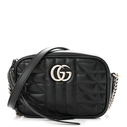 Gucci Calfskin Matelasse Aria Mini GG Marmont Chain Shoulder Bag Black 1 of 10