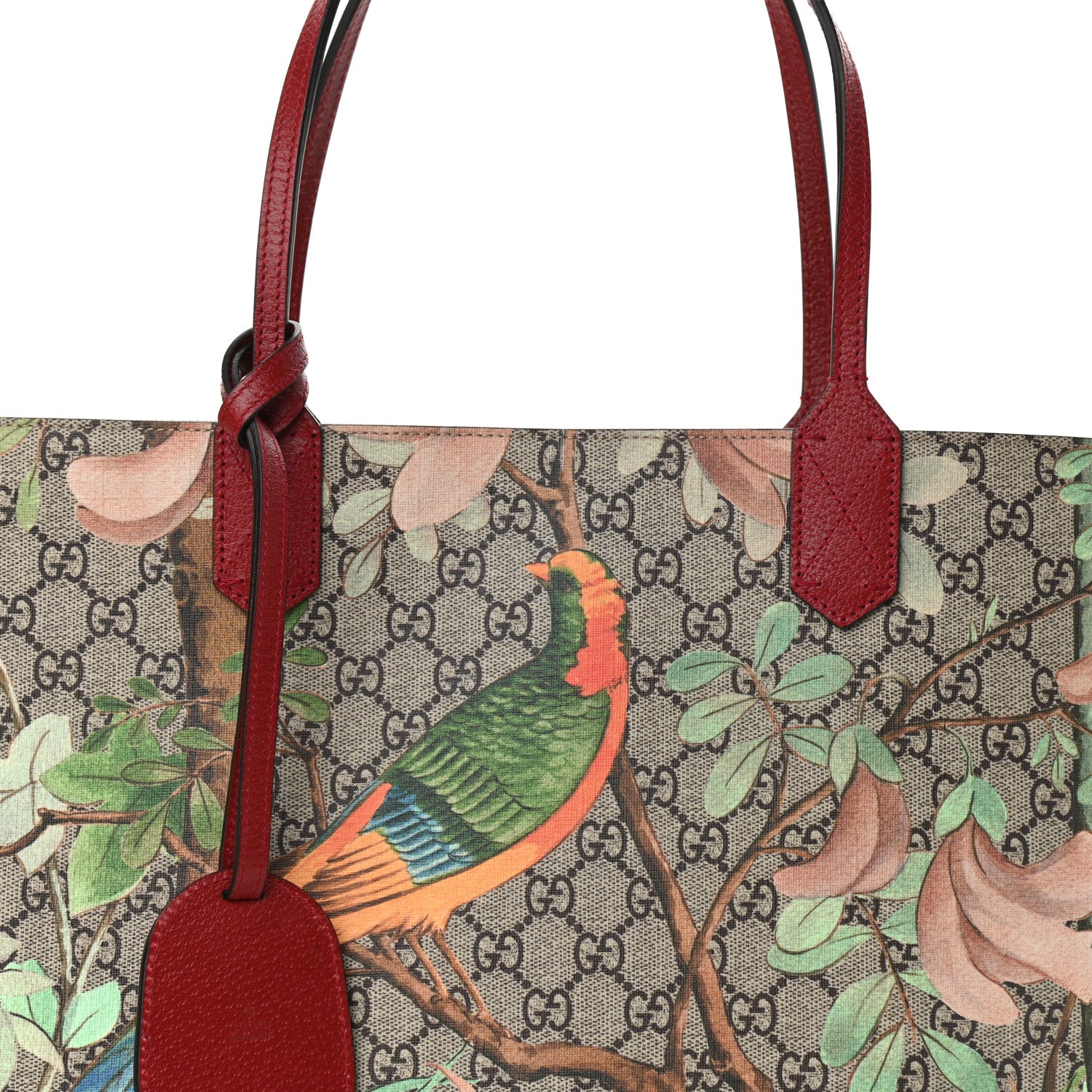 Gucci GG Supreme Monogram Tian Medium Shopping Tote Beige Multicolor Red 8 of 10