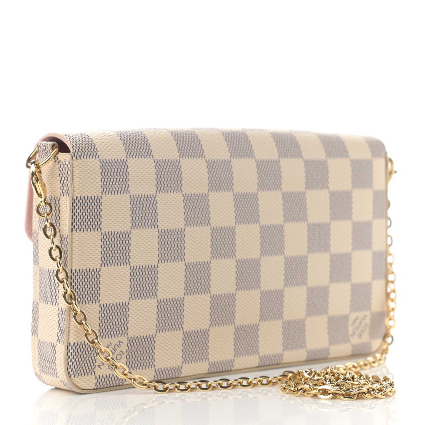 Damier Azur Pochette Felicie Chain Wallet Rose Ballerine