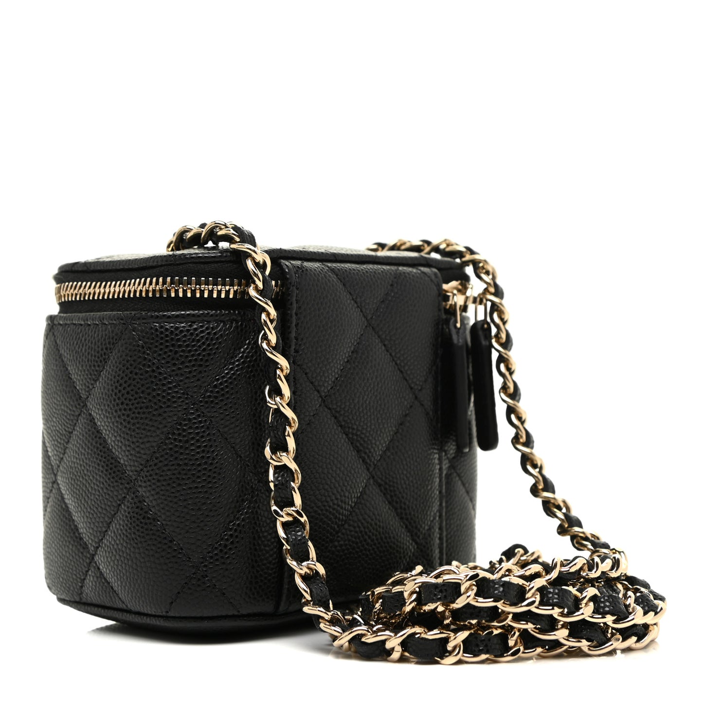 Caviar Quilted Mini Vanity Case With Chain Black
