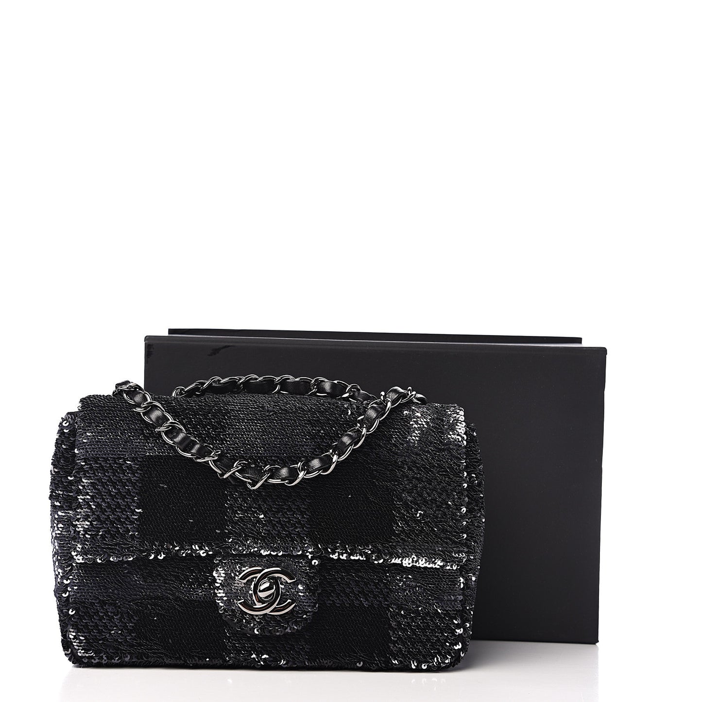 Sequin Mini Rectangular Single Flap Black Silver