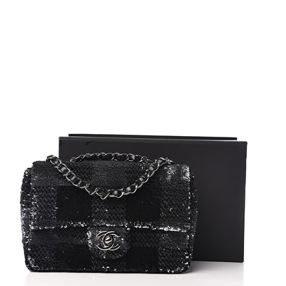Chanel Sequin Mini Rectangular Single Flap Black Silver 10 of 10