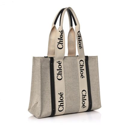 Chloe Cotton Calfskin Medium Woody Ribbon Tote White Black 3 of 10