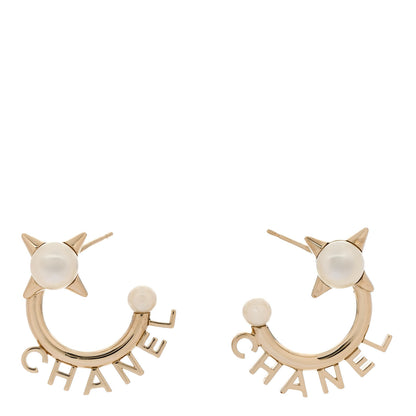 Chanel Pearl Logo Earrings Gold 1 of 4