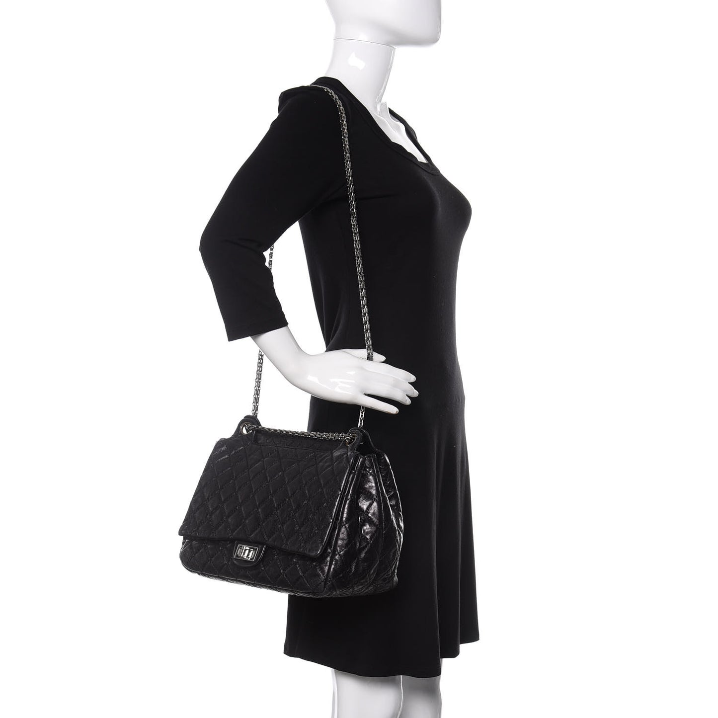 Metallic Aged Calfskin Quilted Reissue 2.55 Accordion Flap Black