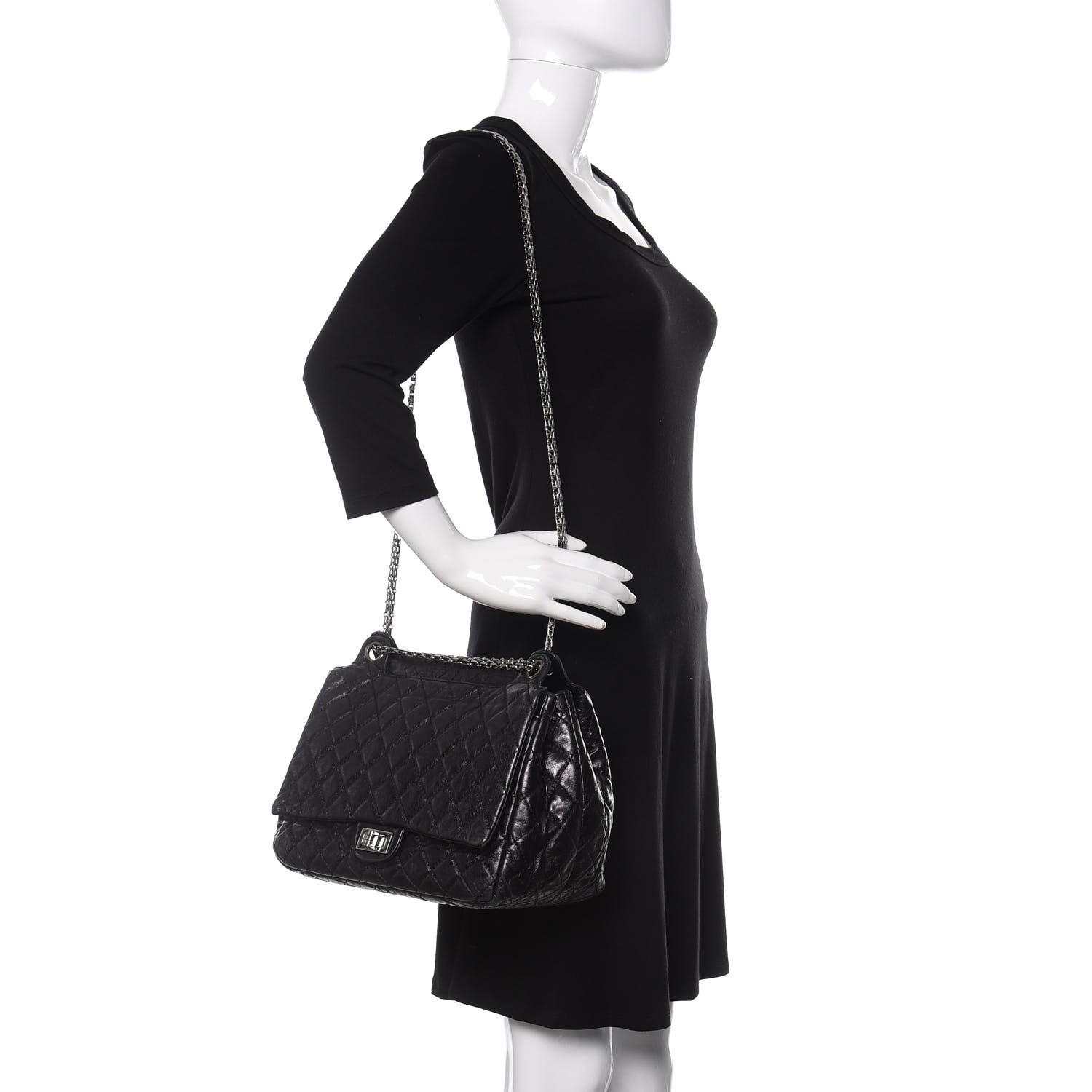 Chanel Metallic Aged Calfskin Quilted Reissue 2.55 Accordion Flap Black 3 of 13