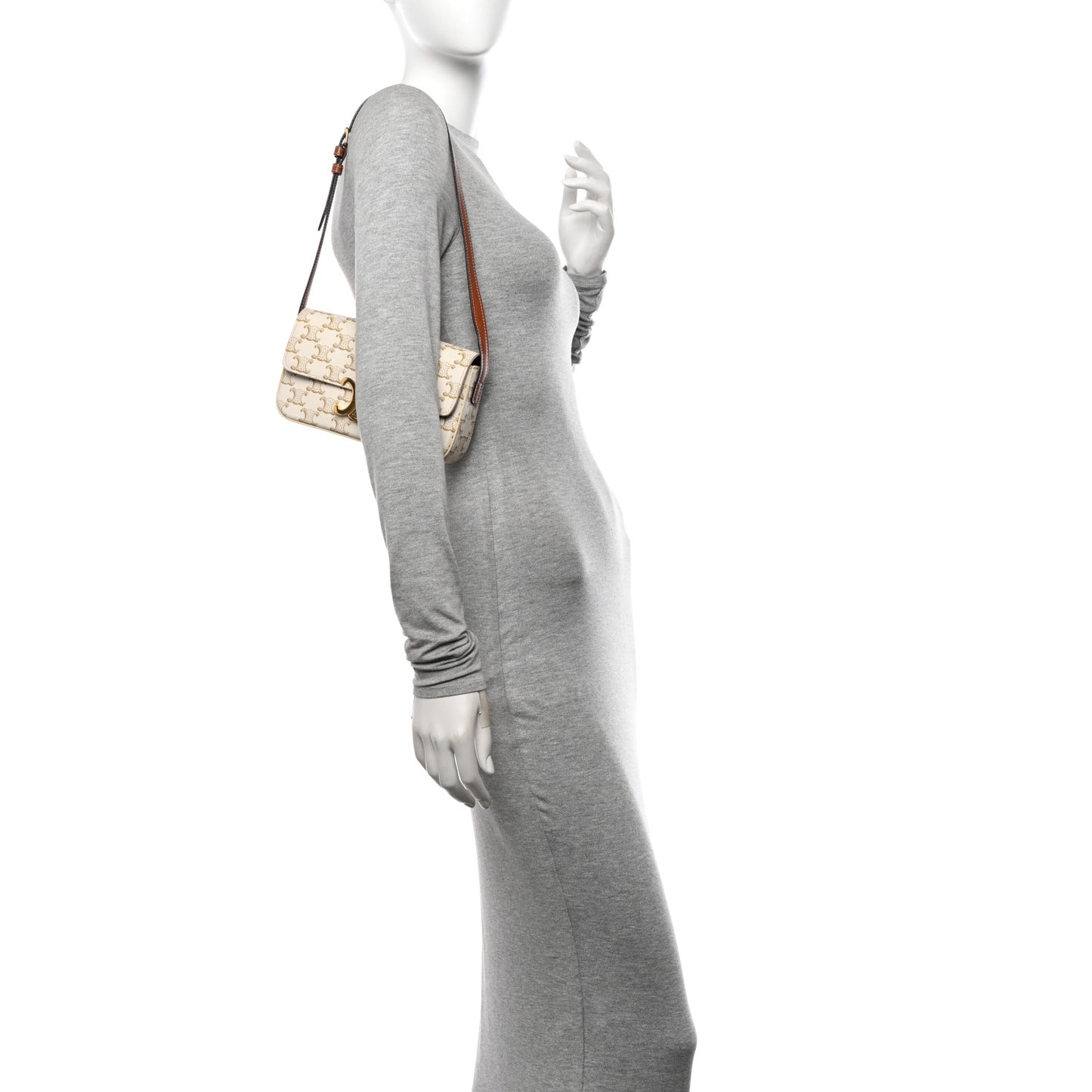 Canvas Calfskin Triomphe Shoulder Bag White