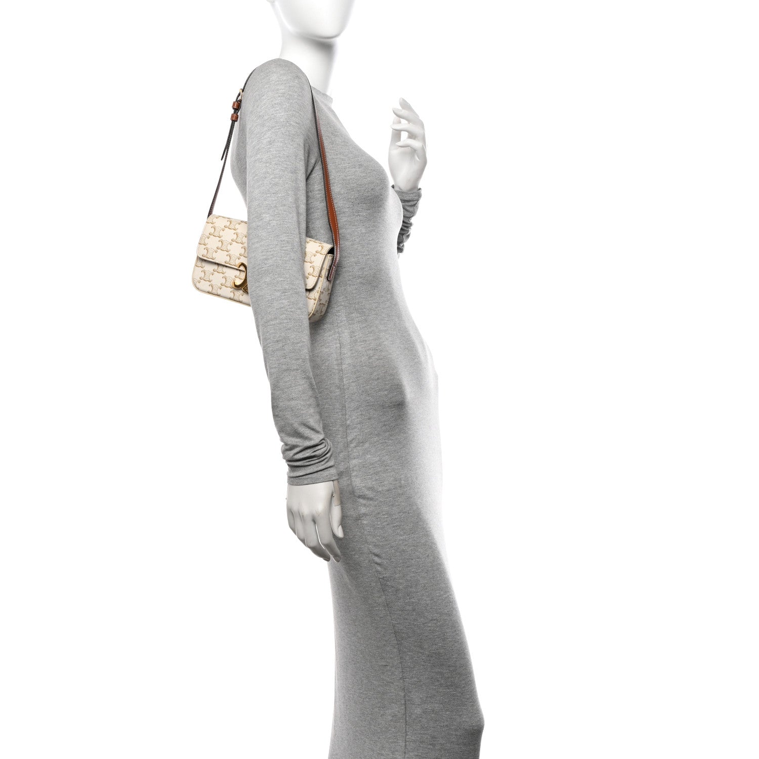 Celine Canvas Calfskin Triomphe Shoulder Bag White 2 of 10