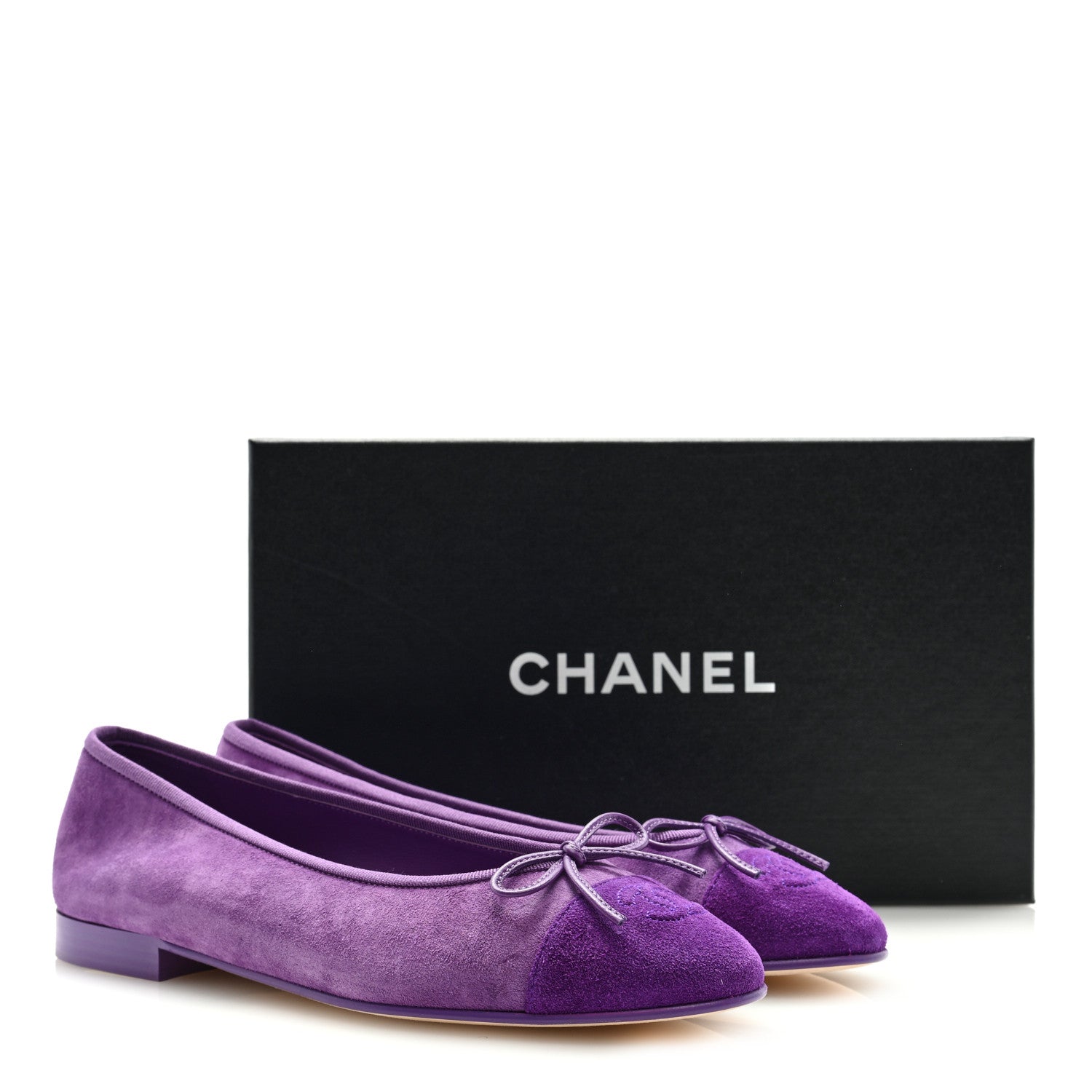 Chanel Suede Cap Toe CC Ballerina Flats 38.5 Purple Dark Purple
