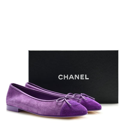 Chanel Suede Cap Toe CC Ballerina Flats 38.5 Purple Dark Purple 2 of 9