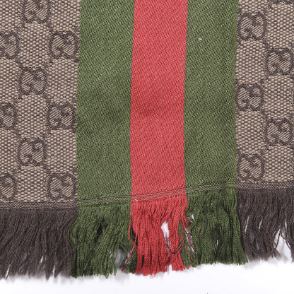 Gucci Wool Silk Jacquard Knit Monogram Web Scarf Brown 3 of 6