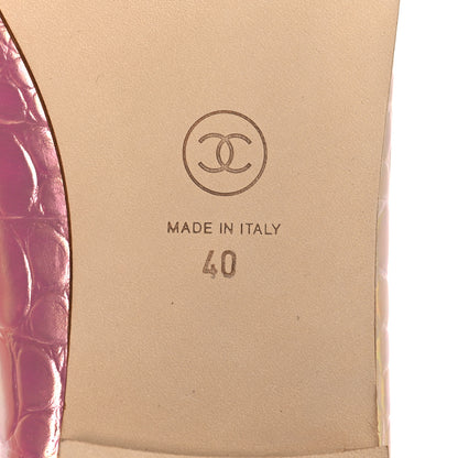 Chanel Iridescent Calfskin Crocodile Embossed Ballerina Flats 40 Pink 8 of 10