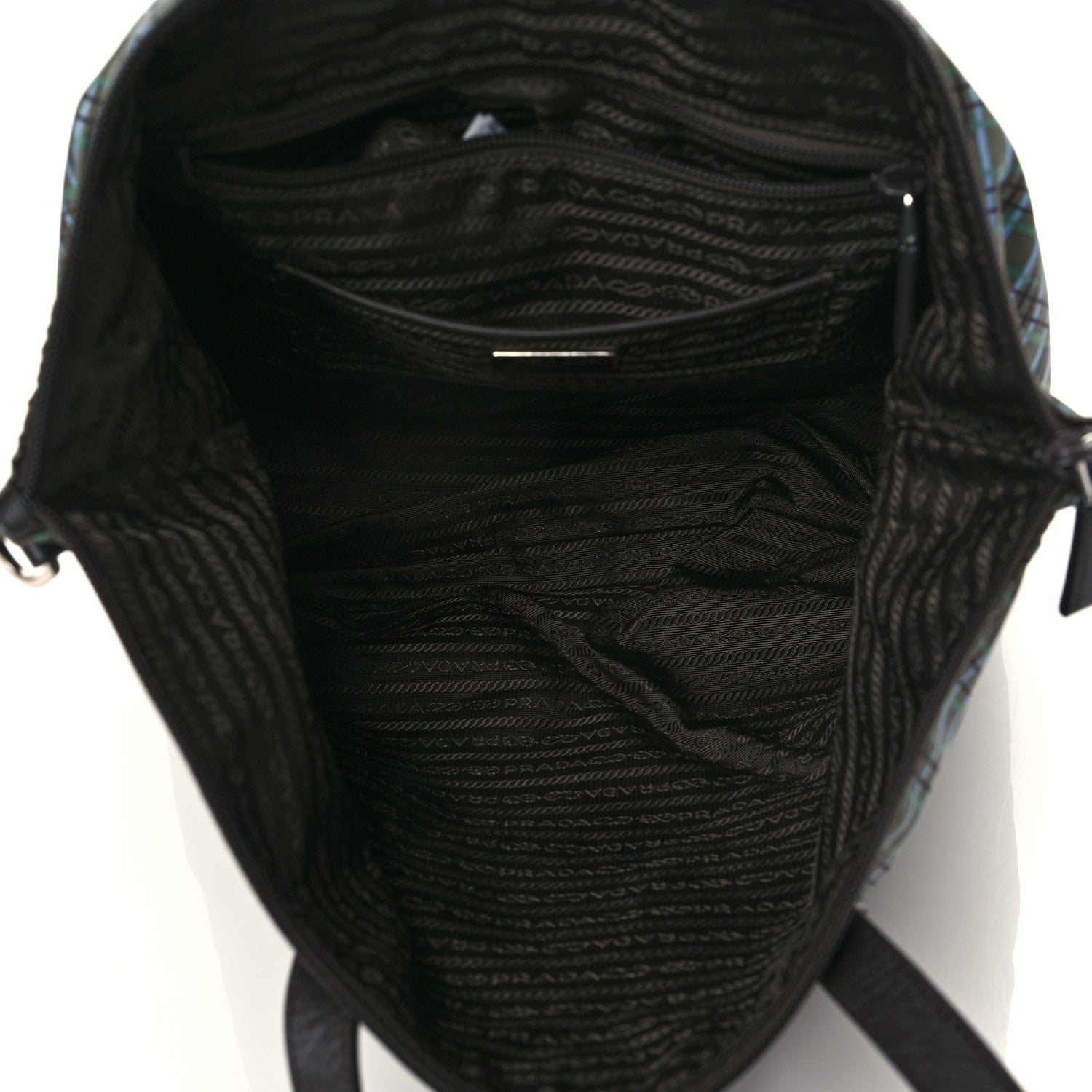 Prada Tessuto Stampato Nylon Saffiano Check Print Tote Green 4 of 5