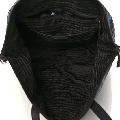 Prada Tessuto Stampato Nylon Saffiano Check Print Tote Green 4 of 5