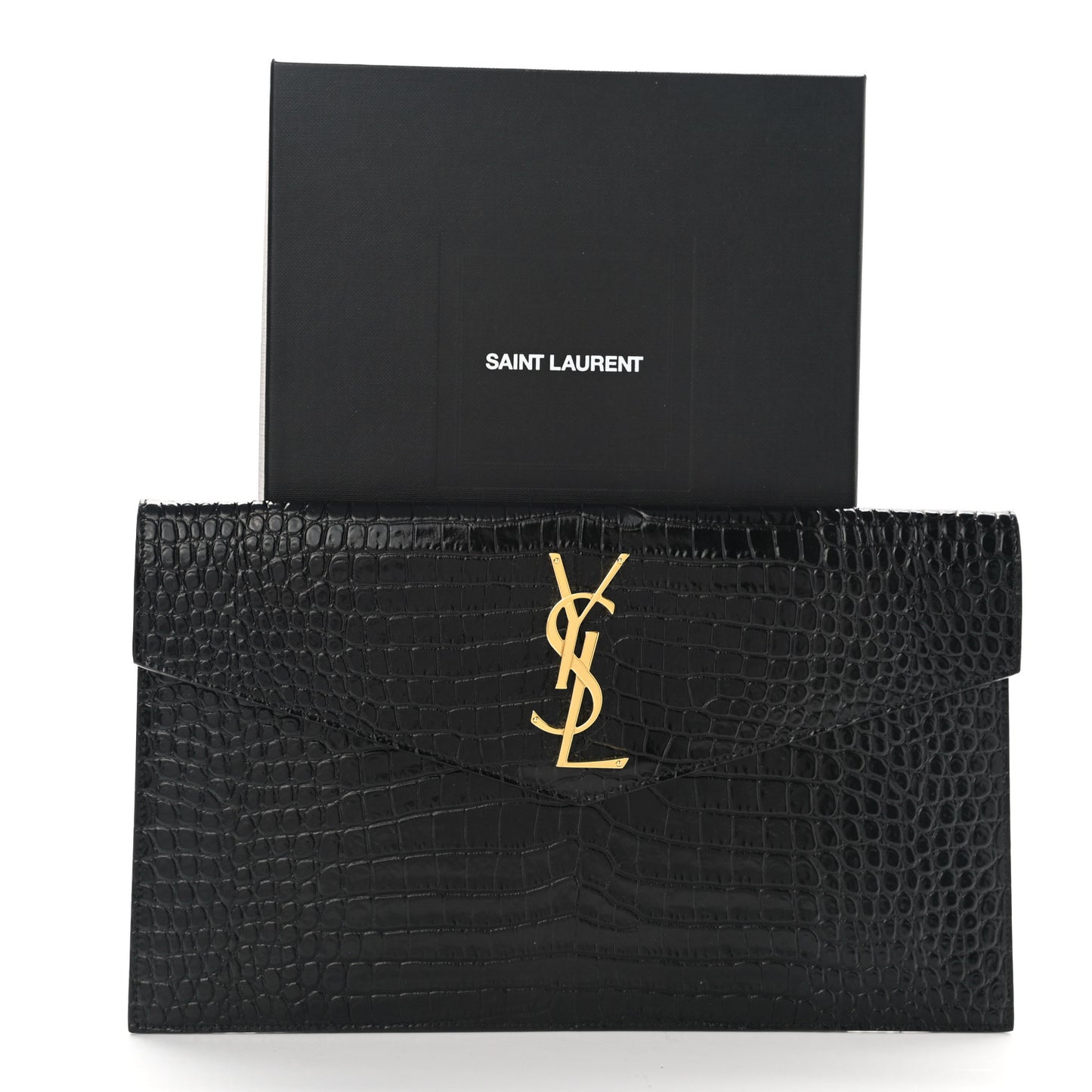 Calfskin Crocodile Embossed Uptown Monogram Pouch Black