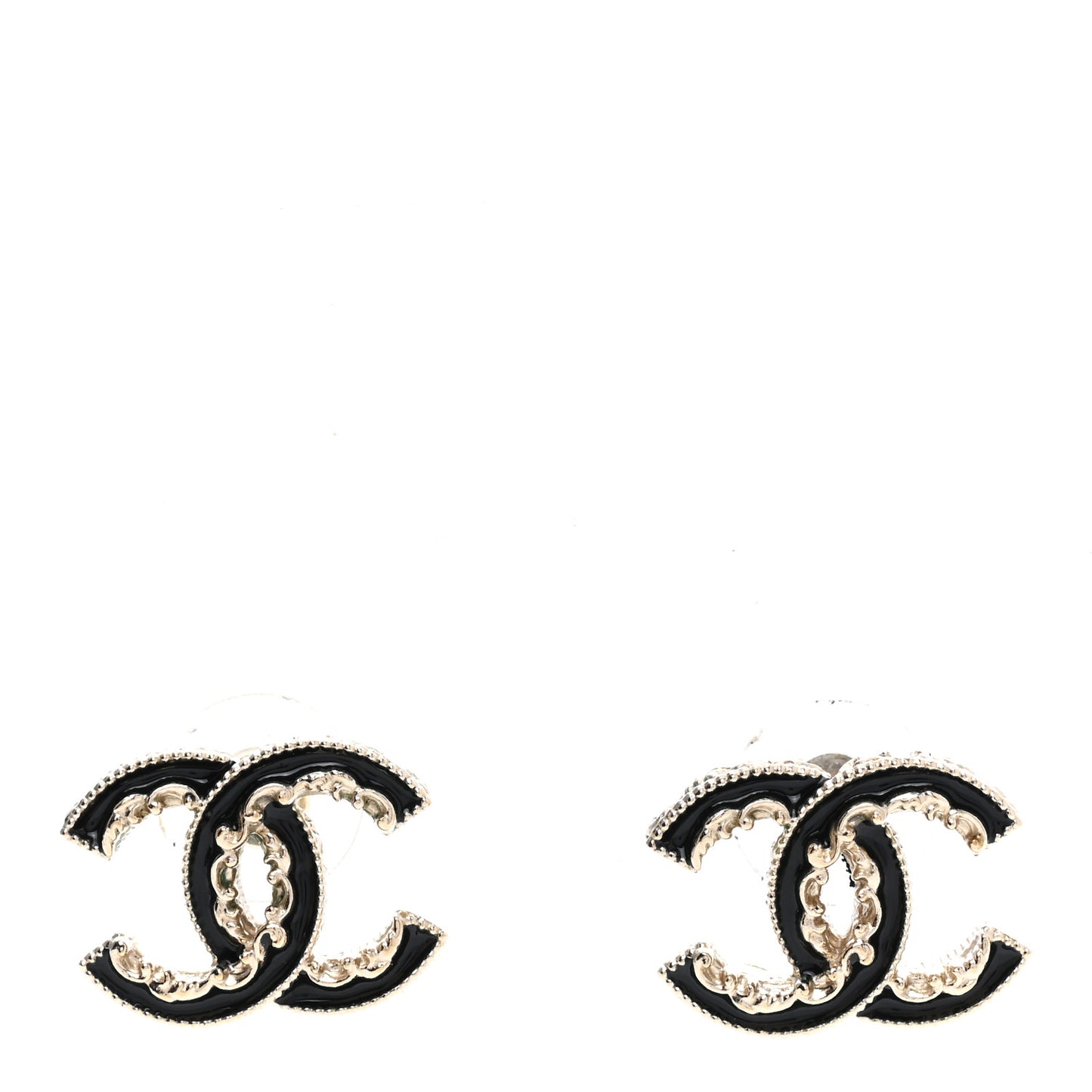 Enamel CC Baroque Earrings Black Gold