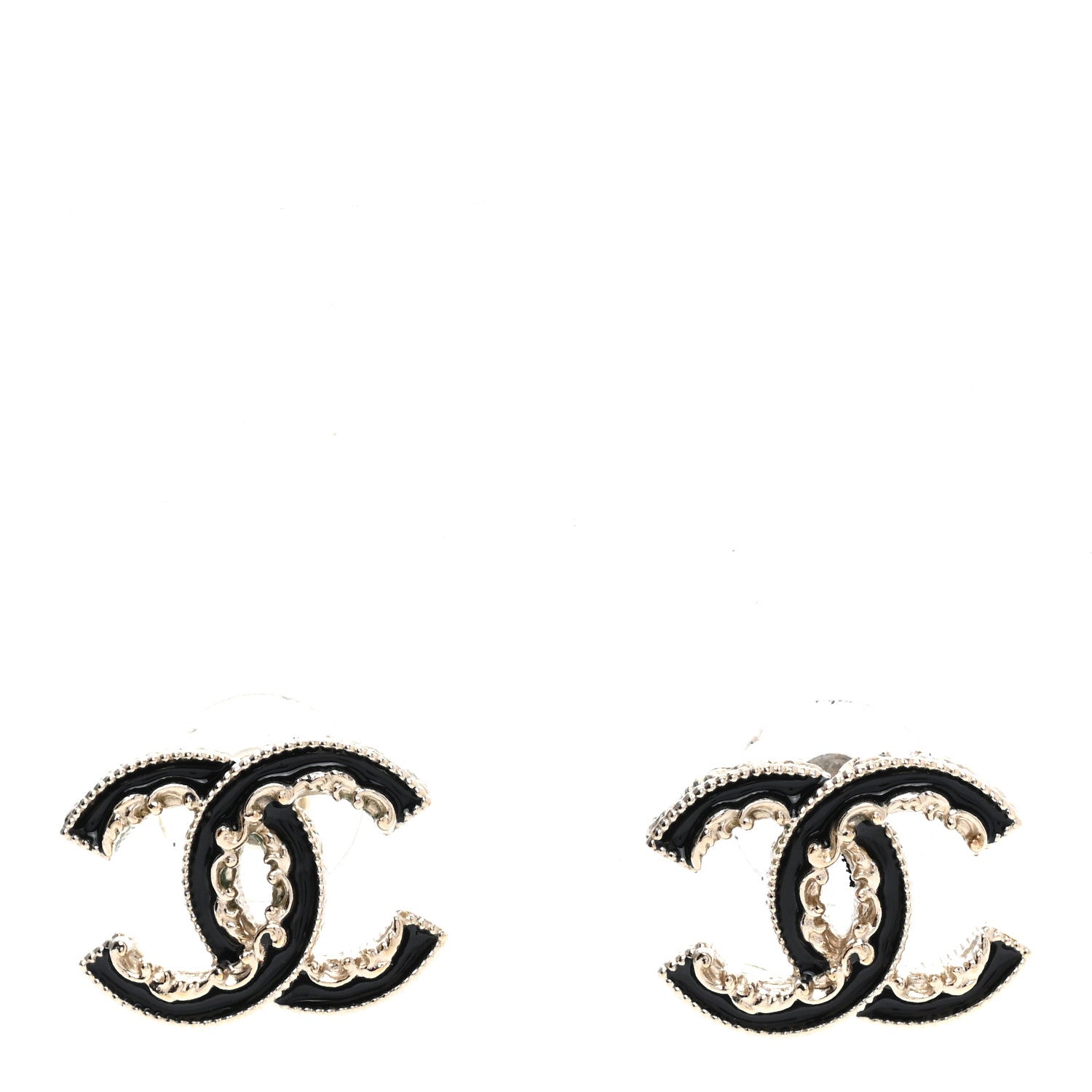 Chanel Enamel CC Baroque Earrings Black Gold 1 of 4