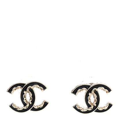 Chanel Enamel CC Baroque Earrings Black Gold 1 of 4