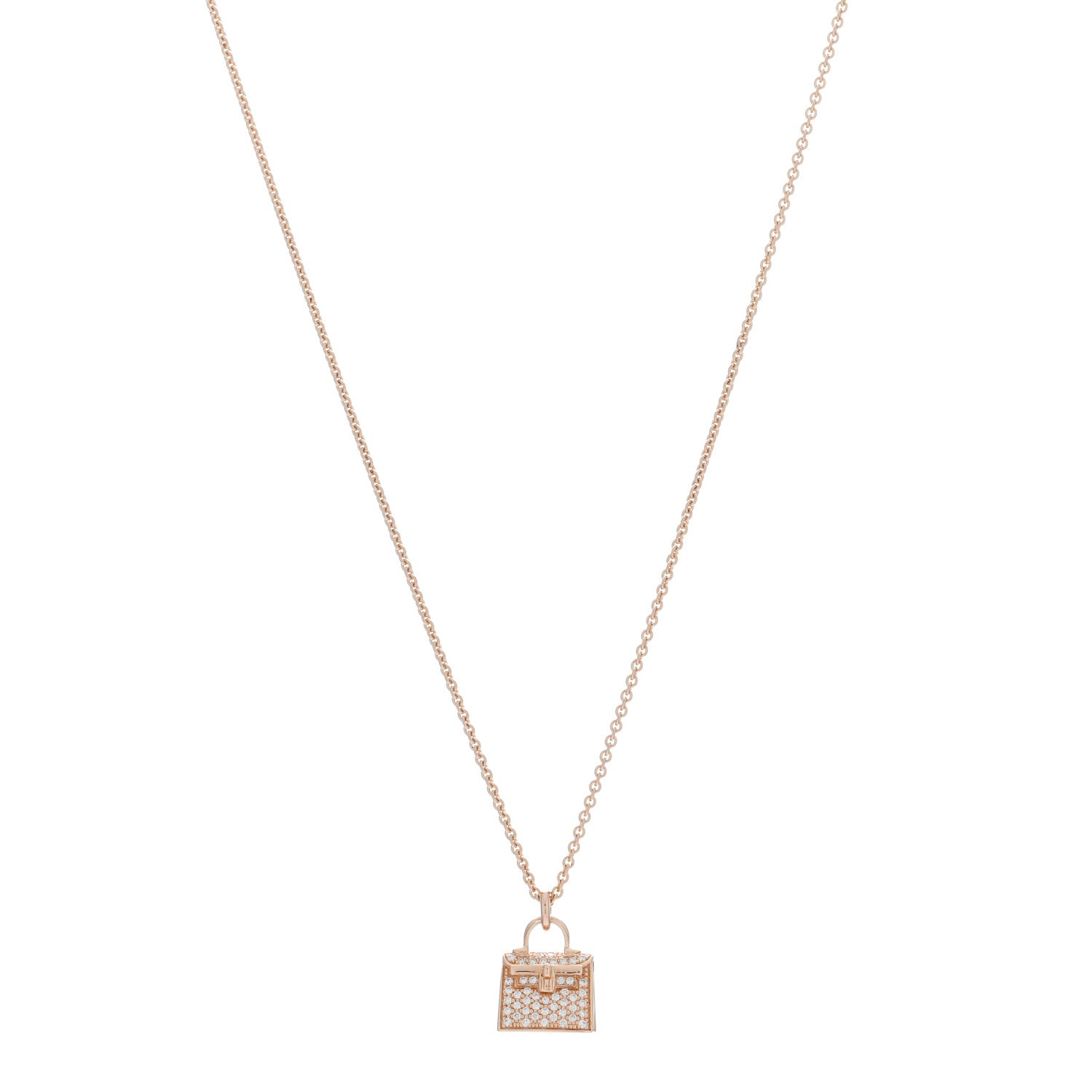 Hermes 18K Rose Gold Diamond Kelly Amulettes Pendant Necklace 1 of 5